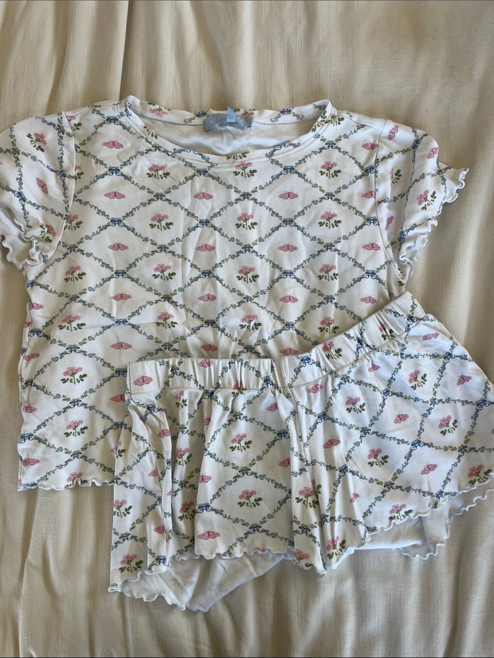 Hill House Floral Short Pajama Set - White with Pink & Blue